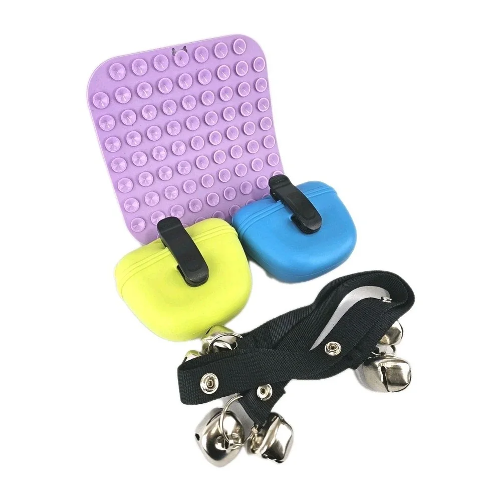 Pet Set of 4 Silicone Dog Treat Pouch Door Training Bells Food Toy Suction Cups